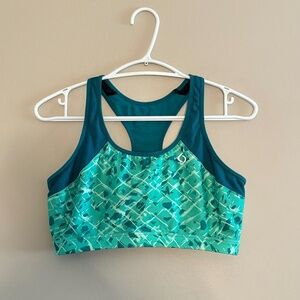 ✌️2/$10✌️ Moving Comfort Teal Abstract Print Racerback Sports Bra - Size Large